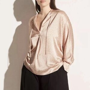 New Vince Feathered Petal Tie Neck Silk Blouse In Yarrow Floral